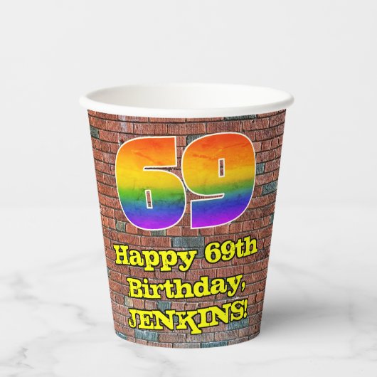 Gobelets En Papier 69e anniversaire : Arc-en-ciel amusant inspiré par (Recto)
