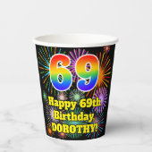 Gobelets En Papier 69e anniversaire : Fun Fireworks Motif + Rainbow 6 (Recto)