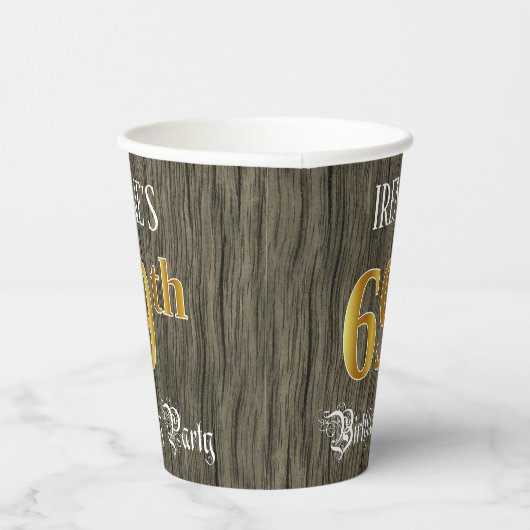 Gobelets En Papier 69e fête d'anniversaire — Faux Gold & Faux Wood Lo (Droite)