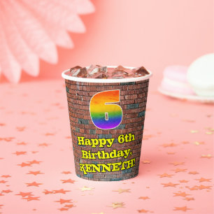 Gobelets En Papier 6e anniversaire : Arc-en-ciel amusant inspiré par 