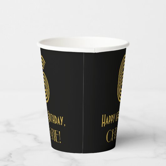 Gobelets En Papier 6e anniversaire : Art Déco Inspiré Look "6" & Nom (Droite)