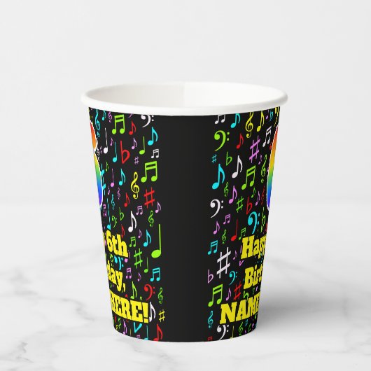 Gobelets En Papier 6e anniversaire : Fun Music Notes Motif, Rainbow 6 (Gauche)