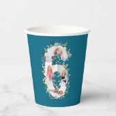 Gobelets En Papier 6e anniversaire Photo Collage Turquoise bleu jaune (Recto)