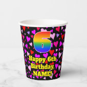 Gobelets En Papier 6e Birthday: Patters de Loving Hearts, Rainbow 6 (Recto)