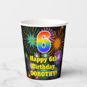 Gobelets En Papier 6ème anniversaire : Fun Motif Fireworks + Rainbow (Verso)