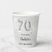 Gobelets En Papier 70e anniversaire argent nom de parties scintillant (Recto)