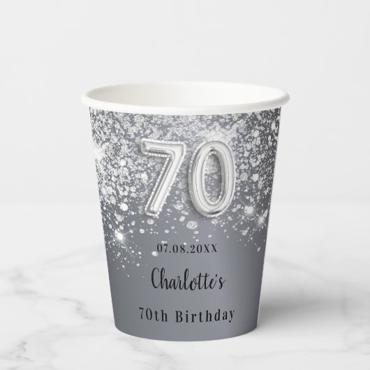 Gobelets En Papier 70e anniversaire argent parties scintillant monogr (Verso)