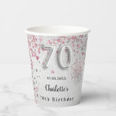Gobelets En Papier 70e anniversaire argent rose nom de parties scinti (Recto)