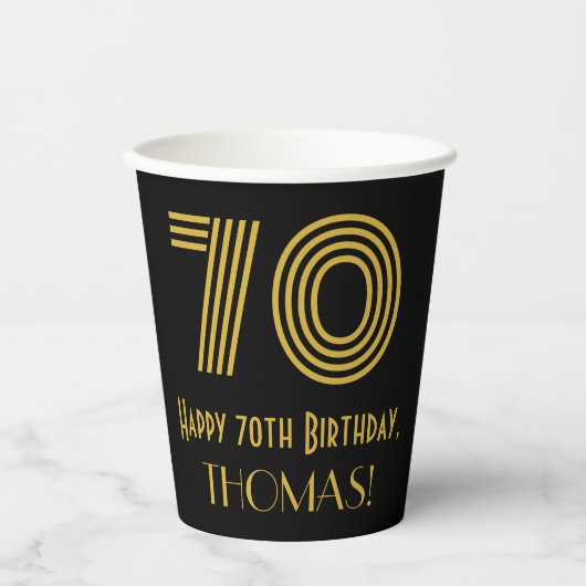 Gobelets En Papier 70e anniversaire : Art Déco Inspiré Look "70" & No (Recto)