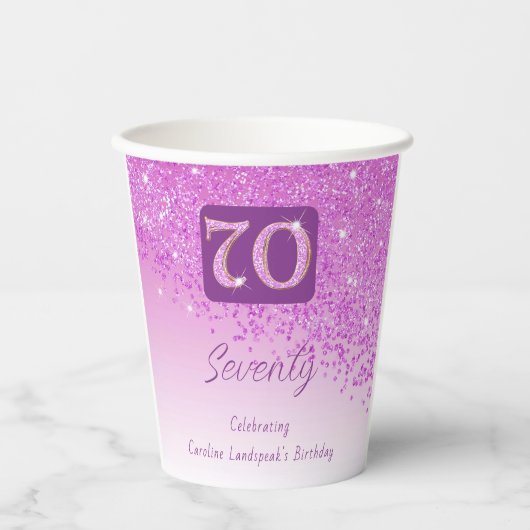 Gobelets En Papier 70e anniversaire Classy Falling Pink Parties scint (Recto)
