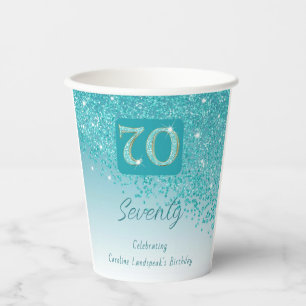 Gobelets En Papier 70e Anniversaire Classy Falling Turquoise Blue Par