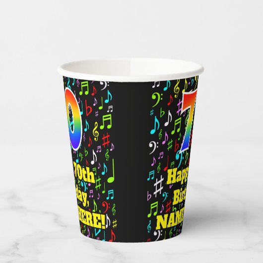 Gobelets En Papier 70e anniversaire : Fun Music Notes Motif, Rainbow (Gauche)