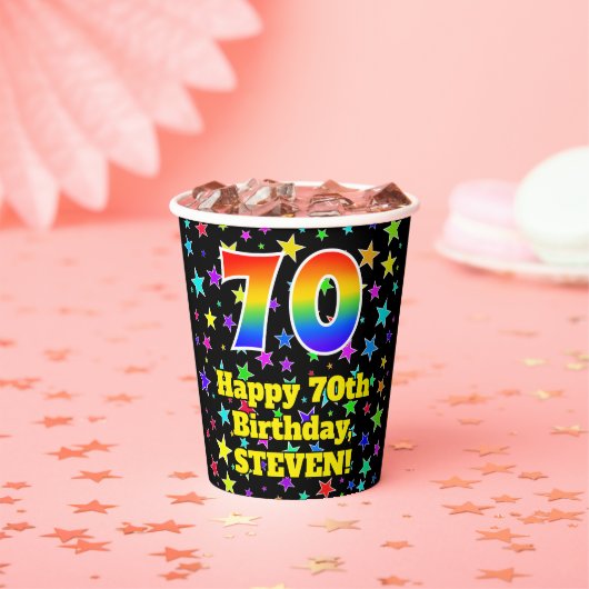 Gobelets En Papier 70e anniversaire : Fun Stars Motif et Rainbow 70 (Insitu)