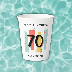 Gobelets En Papier 70e anniversaire Retro Midsiècle moderne coloré