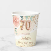 Gobelets En Papier 70e anniversaire rose or floraux élégant (Verso)