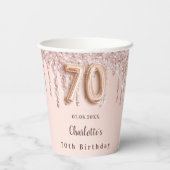 Gobelets En Papier 70e anniversaire rose parties scintillant or goutt (Verso)