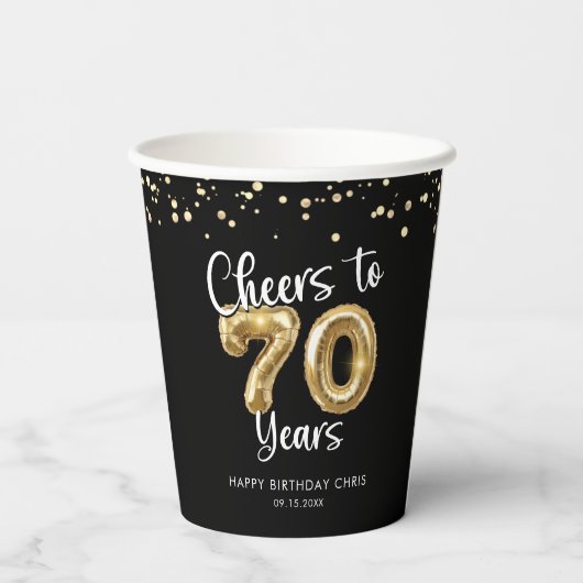 Gobelets En Papier 70e anniversaire Soeurs à 70 ans Black Gold (Verso)