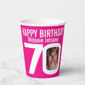 Gobelets En Papier 70e anniversaire sur mesure deux photo rose blanc (Verso)