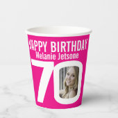 Gobelets En Papier 70e anniversaire sur mesure deux photo rose blanc (Recto)