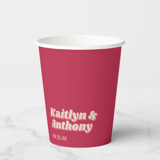 Gobelets En Papier 70's Retro Super Viva Magenta Mariage (Verso)