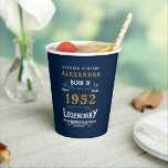 Gobelets En Papier 70th Birthday 1952 Blue Gold Ajouter le nom Retro<br><div class="desc">Un design personnalisé de tasse en papier classique pour cette fête d'anniversaire. Plus de cadeaux et de fournitures de fête disponibles avec le design "légendaire" dans le magasin.</div>