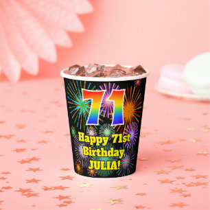 Gobelets En Papier 71e anniversaire : Fun Motif Fireworks + Rainbow 7