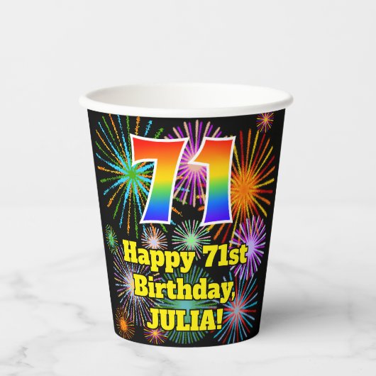 Gobelets En Papier 71e anniversaire : Fun Motif Fireworks + Rainbow 7 (Recto)