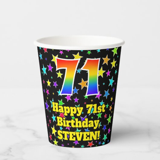 Gobelets En Papier 71e anniversaire : Fun Stars Motif et Rainbow 71 (Recto)