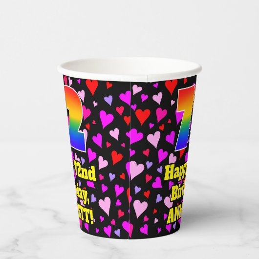 Gobelets En Papier 72e anniversaire : Amour Hearts Motif, Arc en ciel (Droite)