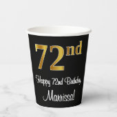 Gobelets En Papier 72e anniversaire - Elégant luxe Faux Gold Look # (Verso)