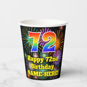 Gobelets En Papier 72e anniversaire : Fun Motif Fireworks + Rainbow 7