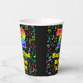 Gobelets En Papier 72e anniversaire : Fun Music Notes Motif, Rainbow  (Gauche)
