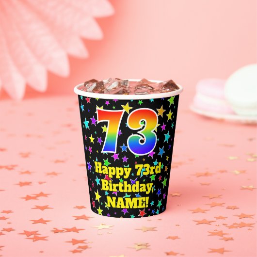 Gobelets En Papier 73e anniversaire : Fun Stars Motif et Rainbow 73 (Insitu)