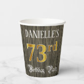 Gobelets En Papier 73e fête d'anniversaire — Faux Gold & Faux Wood Lo (Verso)