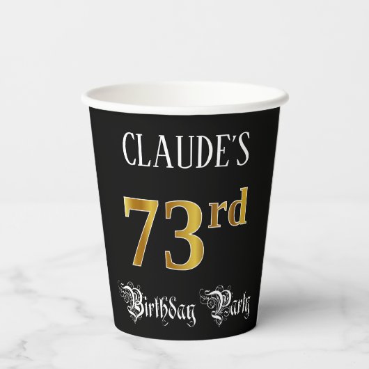 Gobelets En Papier 73e fête d'anniversaire — Script fantaisie, Faux G (Verso)