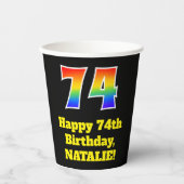 Gobelets En Papier 74e anniversaire : coloré, amusant, excitant, arc- (Recto)