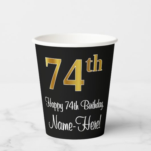 Gobelets En Papier 74e anniversaire - Elégant luxe Faux Gold Look # (Recto)