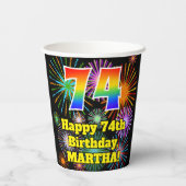Gobelets En Papier 74e anniversaire : Fun Fireworks Motif + Rainbow 7 (Verso)