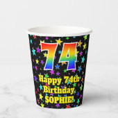 Gobelets En Papier 74e anniversaire : Fun Stars Motif et Rainbow 74 (Verso)