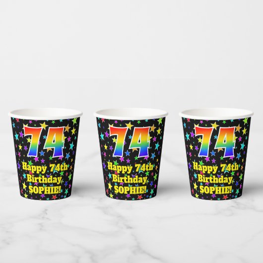 Gobelets En Papier 74e anniversaire : Fun Stars Motif et Rainbow 74 (Multi)