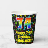 Gobelets En Papier 74th Birthday : Fun Music Notes Motif, Rainbow 74 (Verso)