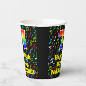 Gobelets En Papier 74th Birthday : Fun Music Notes Motif, Rainbow 74 (Gauche)