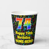 Gobelets En Papier 74th Birthday : Fun Music Notes Motif, Rainbow 74 (Recto)