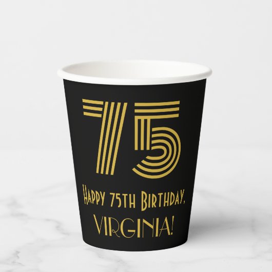 Gobelets En Papier 75e anniversaire : Art Déco Inspiré Look "75" & No (Recto)