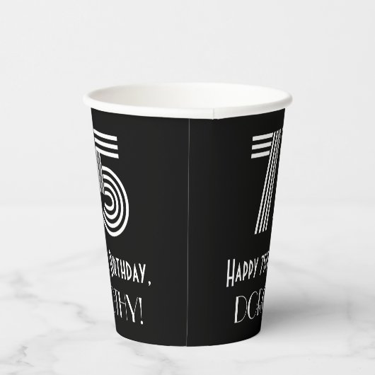 Gobelets En Papier 75e anniversaire — Art Déco Inspiré Look "75" + No (Droite)