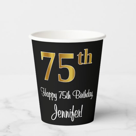 Gobelets En Papier 75e anniversaire - Elégant luxe Faux Gold Look # (Recto)