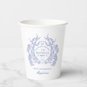 Gobelets En Papier 75e anniversaire Français Blue Floral Crest Custom