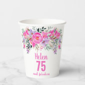 Gobelets En Papier 75e anniversaire tasses de papier à fleurs rose (Recto)