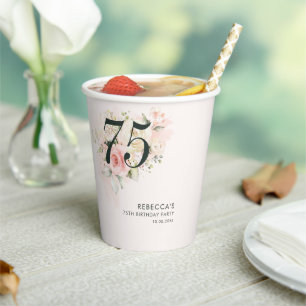 Gobelets En Papier 75e anniversaire Watercolor rose Floral Party