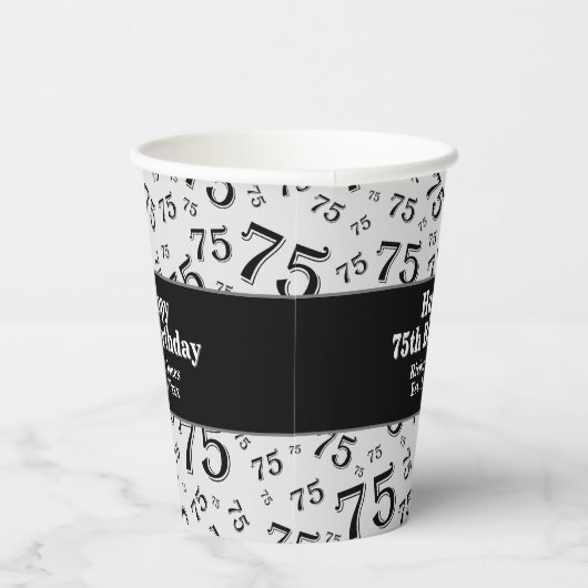 Gobelets En Papier 75e Joyeux anniversaire noir/blanc Motif numérique (Droite)